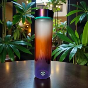Starbucks Rainbow Iridescent Ombre Reusable Glass Water Bottle 18oz NWT